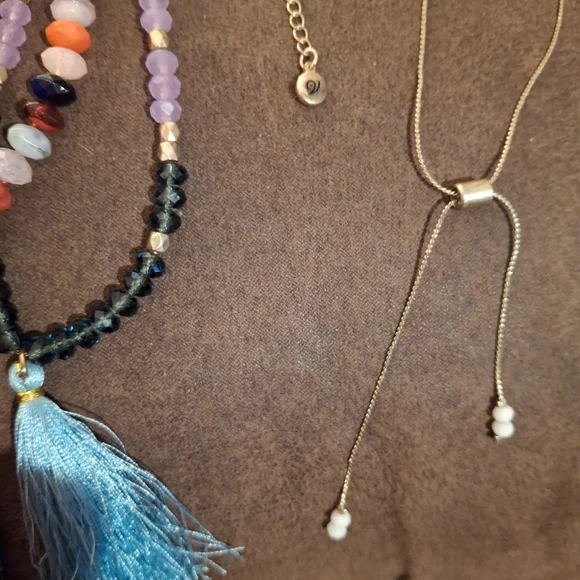 Two facet stone bead tassel  necklaces boho Chic colorful long - Picture 3 of 5